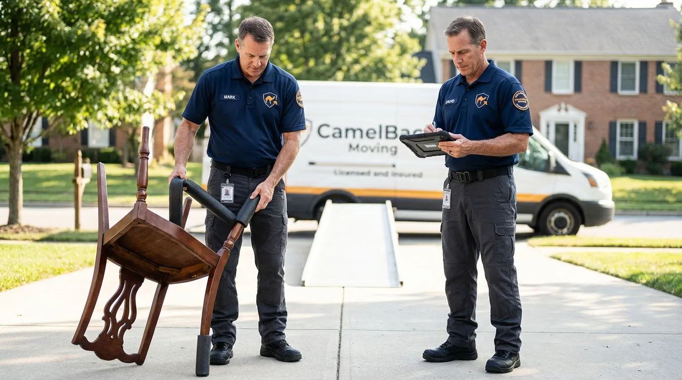 Movers inspecting furniture for damage prevention before loading in Tombstone, AZ